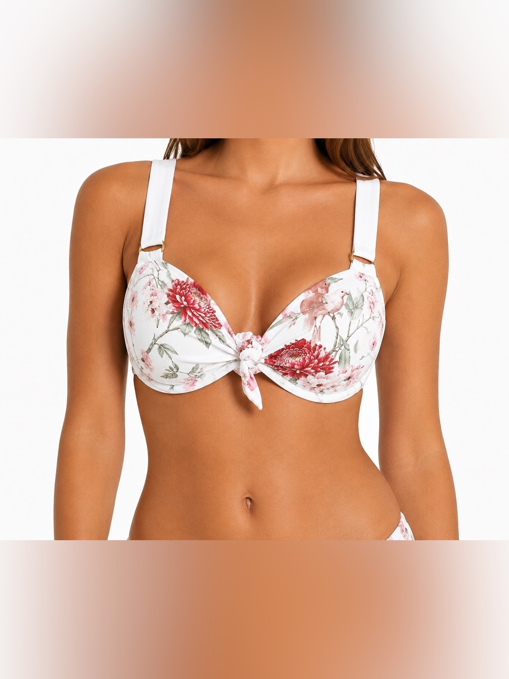 PHAX Swimwear Floral Bird Knot Bikini Top NWT Medium  Tropical $78